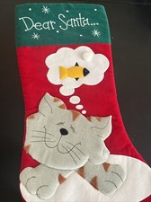 CAT  dear Santa  FELT  APPLIQUED CAT CHRISTMAS STOCKING Fish Dream Prima Creat.