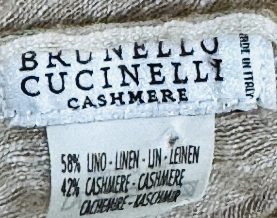 Brunello Cucinelli 羊绒亚麻披肩围巾沙米色中性 35 英寸 x 84 英寸 — 第 4/4 张图片