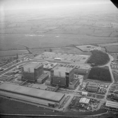 Aerial view of the twin Magnox gas cooled reactors of Hinkley Point - Old Photo