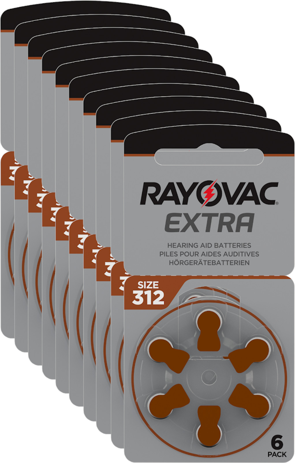 60 x Rayovac Extra Advanced Hörgerätebatterien 312 312AU-6XEMF 10x6er Blister