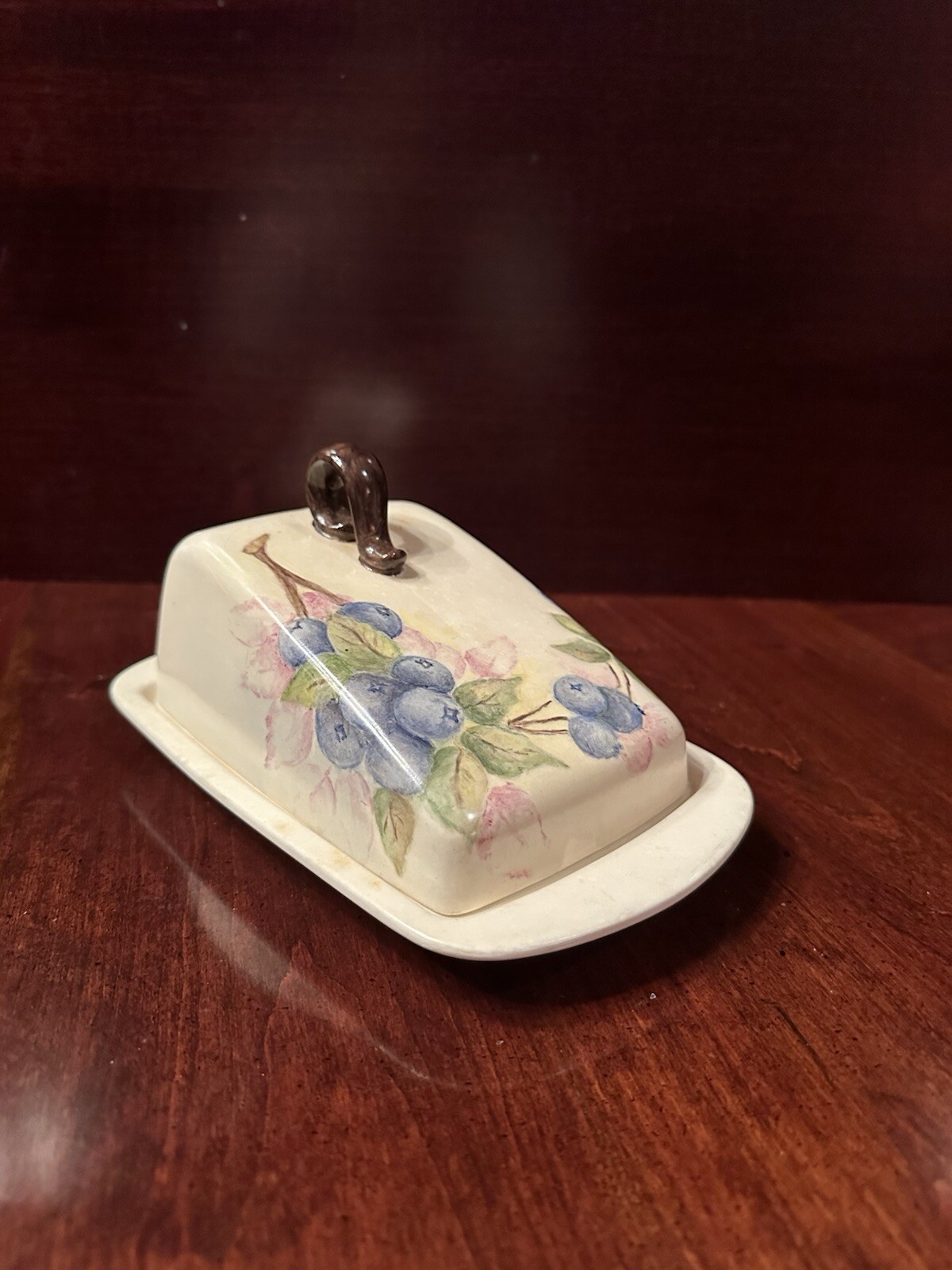 Handpainted ceramic butter dish with lid, 81/2” L  X  5” W X 4” H
