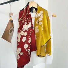 Pure Satin Silk Wrap Shawl Bandanna Orient Sakura Print Square Scarf 43"/110cm
