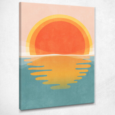 Boho Chic Gemälde Minimal Orange und Blautöne der Sonne am Meer, bho32 hier