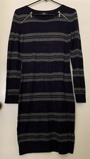 PREMISE Size XS Sweater Dress Grey Navy Stripe Long Sleeve Zippers Bodycon Women