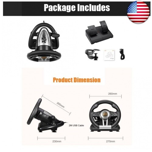 PXN PC Racing Steering Wheel, V3II USB Car Driving Race Gaming Steering