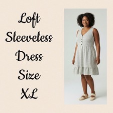 Off White Black Button Accents Loft Sleeveless Midi Ruffle Bottom Dress Size XL