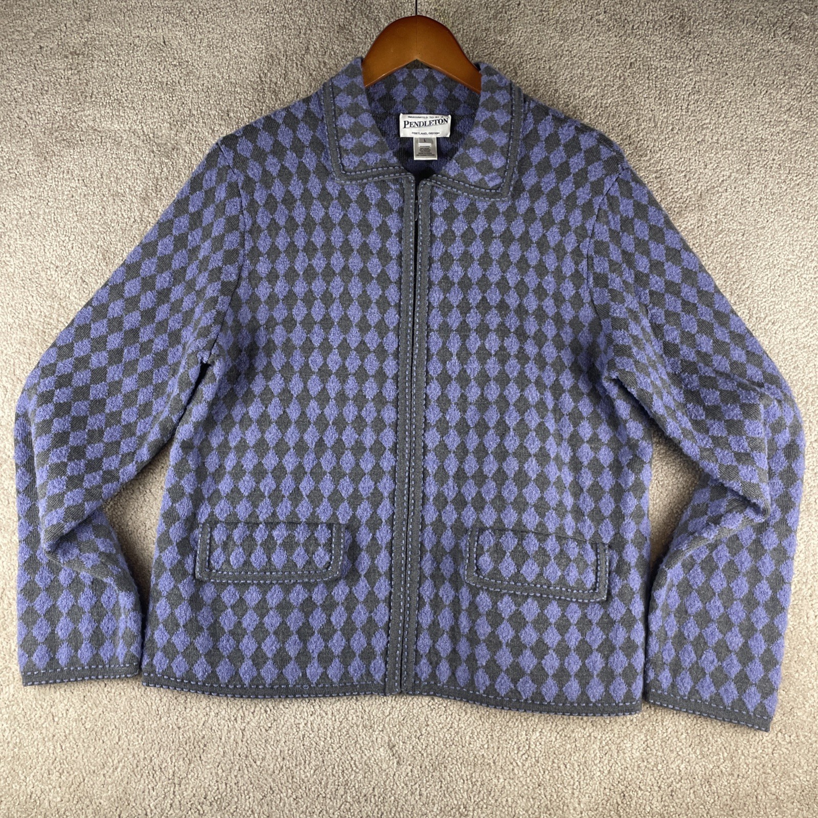 Pendleton Full Zip Collared Argyle Wool Sweater J… - image 1
