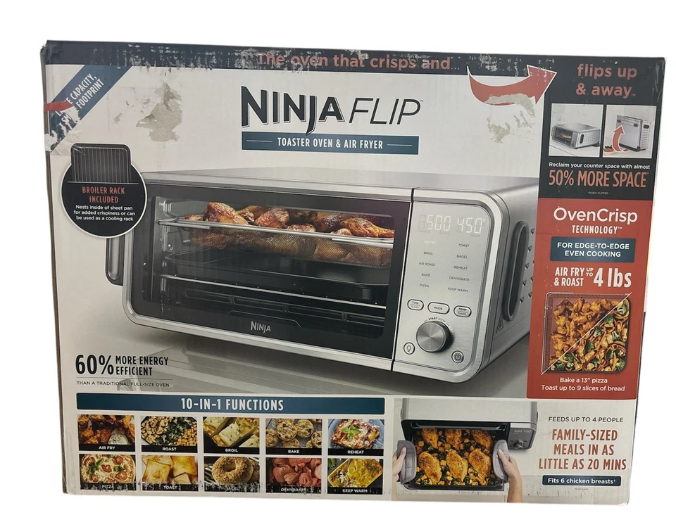 Ninja Flip 10 in 1 Toaster Ofen & Luft Friteuse mit zusätzlichem Grillrost Arbeitsplatte Backofen