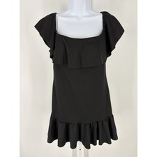 Urban Outfitters Black Ruffle Mini Dress | Flutter Sleeve Square Neck Fit