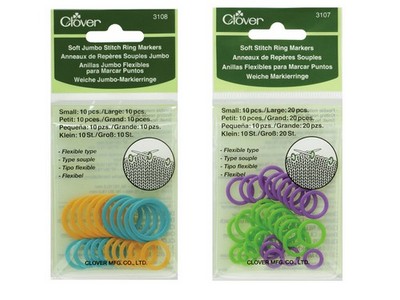 Clover Soft Stitch Ring Markers - 2 Sizes - Small/Medium or Jumbo Thread Wool