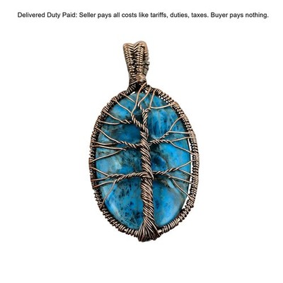 Valentines Deal Copper Natural Neon Apatite Tree Of Life Throat Chakra Pendant