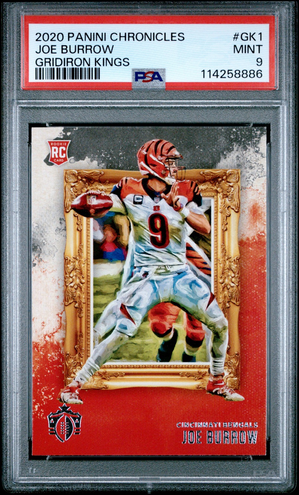 2020 PANINI CHRONICLES GRIDIRON KINGS #GK1 JOE BURROW ROOKIE RC PSA 9 view 1