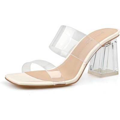 Bctex Coll Womens Clear Plastic 3.5'' Chunky Heel Open Toe Off White Sandal Shoes
