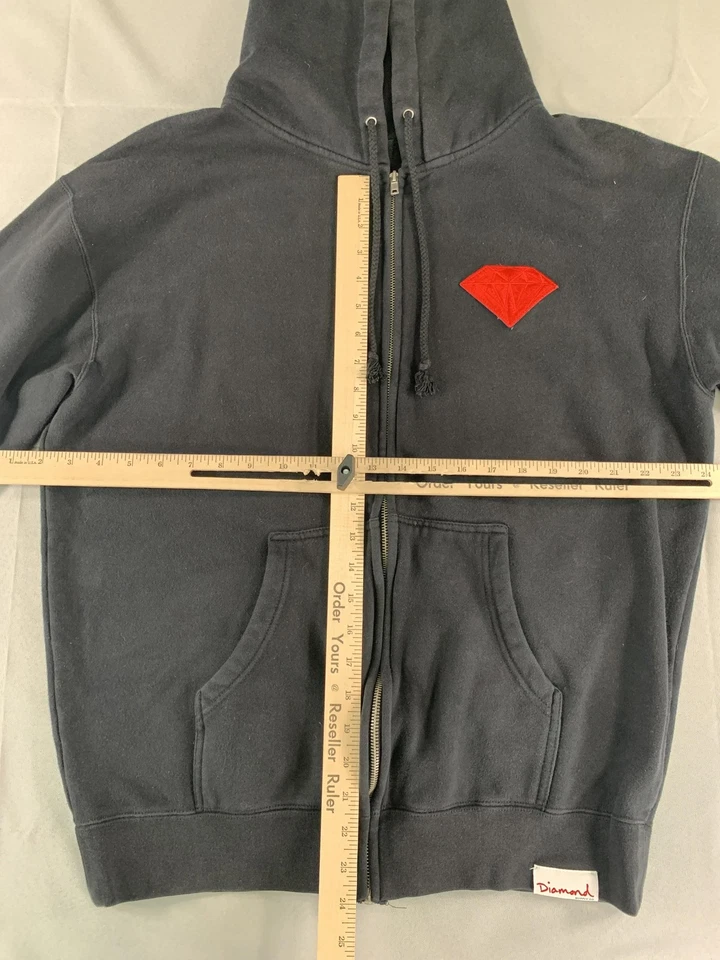 Pulôver masculino Diamond Supply Co com capuz grande zíper completo vermelho skate streetwear - Imagem 3 de 4