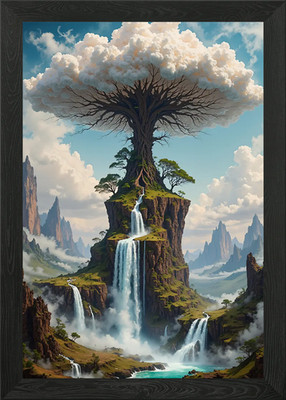 Wolkenbaum Wasserfall gerahmtes Wandbild Poster Leinwanddruck Bild