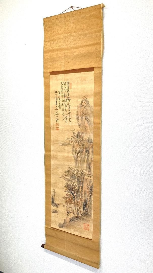 Japanese: 掛け軸 山水画 文人画 やや傷や汚れ有 USED