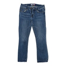 CAbi Women's Size 0 Medium Wash Kick it Crop Straight leg Raw Hem Style  5307