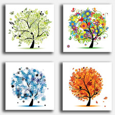 Quadri Moderni 4 Pezzi Albero Della Vita 4 Stagioni Klimt Style Stampa Tela CANV