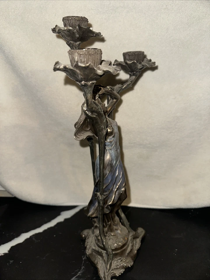 Genuine Bronze Candle Holder Sculpture Sexy Woman Statue Signed Artwork Decor - Image 4 of 4