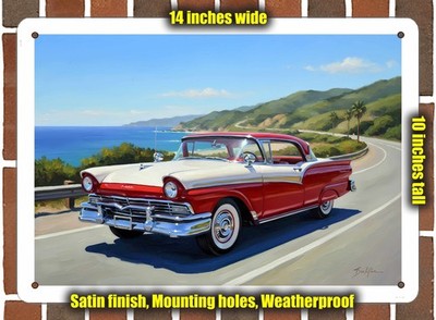 Metal Sign - 1957 Ford Fairlane 500 Skyliner 2 Oil Painting - 14x10