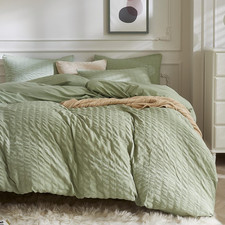 JELLYMONI Light Green Duvet Cover Queen Size, 3pcs Washed Microfiber Bedding Set