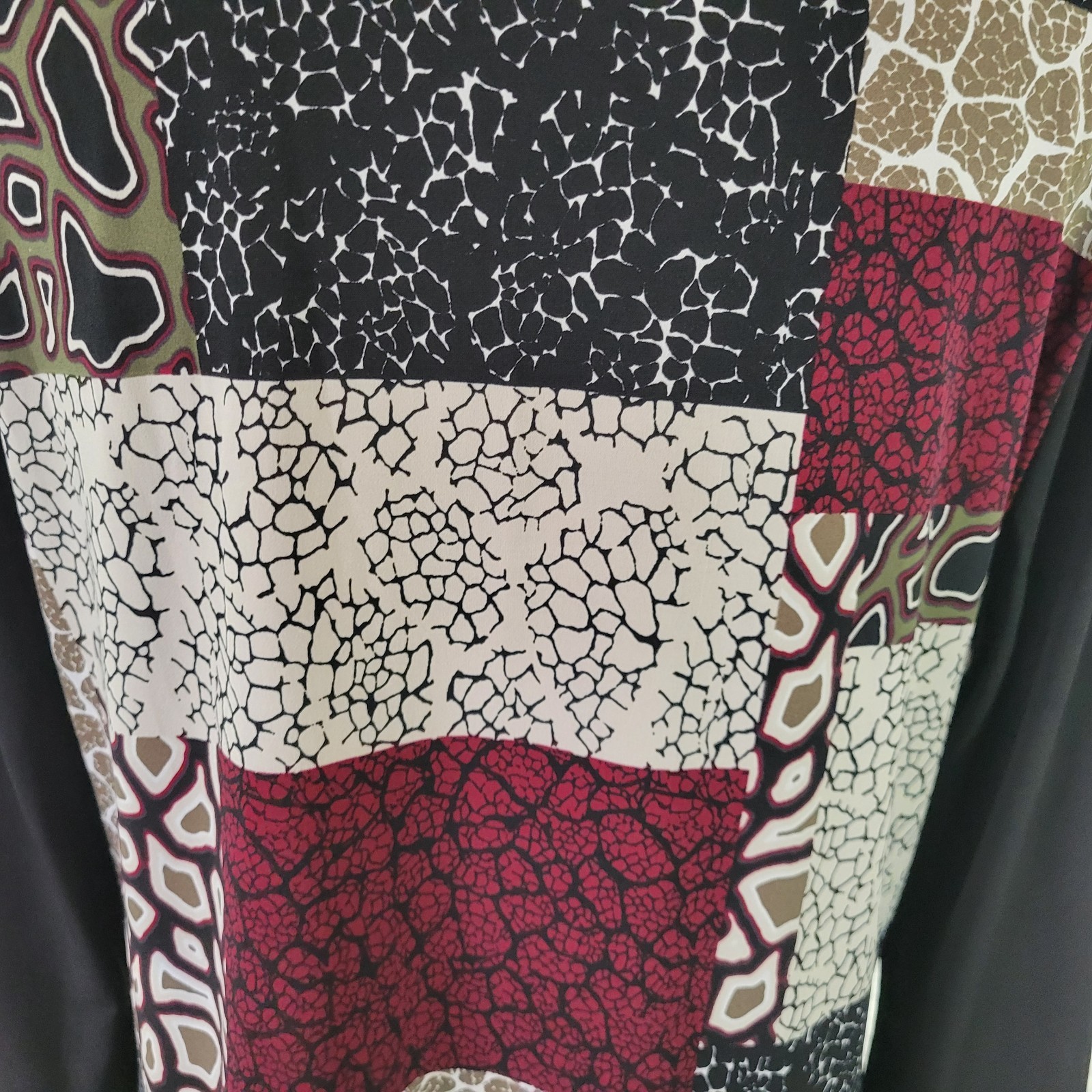 Style Co Womens Top XL Tunic 3/4 Sleeve Black Red Geometric Chiffon Hem Casual