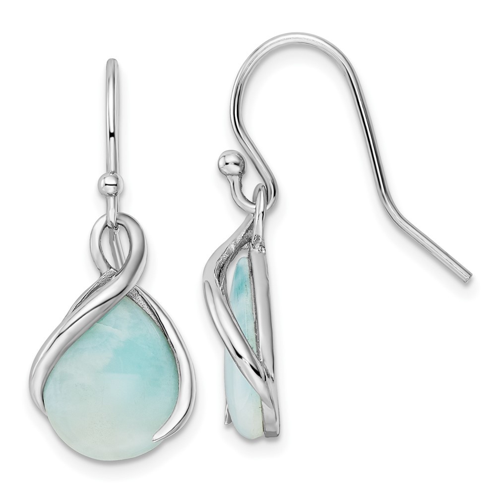 925 Sterling Silver Rhodium-Plated Polished Twist Larimar Drop & Dangle Earrings