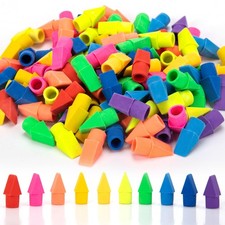 200 PCS Pencil Top Eraser Cap Chisels Assorted Colors Latex Free Bulk Teachers