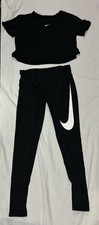 Nike Dry-Fit 2 PC Set Leggings Sz.M Big Logo Flowy Cropped Top SZ S Swoosh