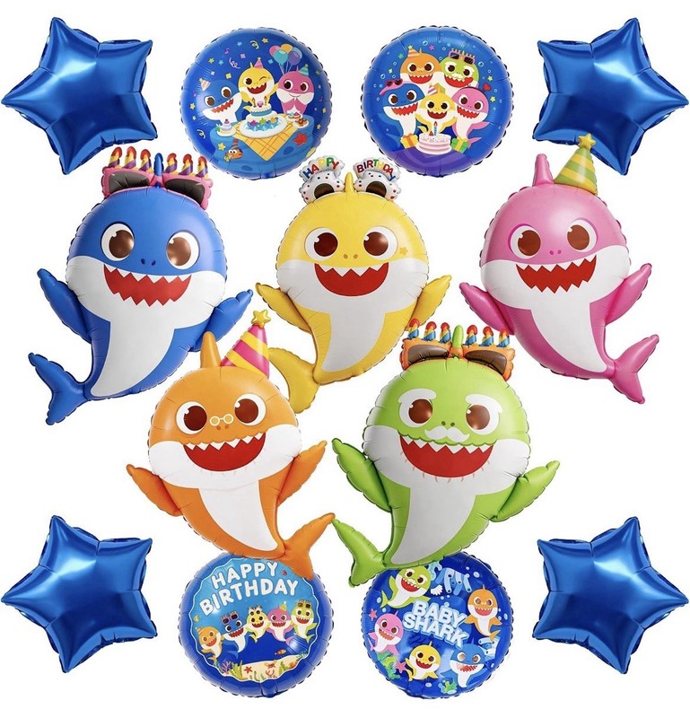 13 Licensed Baby Shark Themed Happy Birthday Party Foil Balloons Round Star