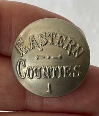 Vintage ~25 mm Metall 20er Jahre EASTERN COUNTIES Transport Uniform Knopf #pM927