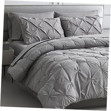 Comforter Set - 7 Pieces Pintuck Bed in A Bag Pleat Pinch - Queen Grey
