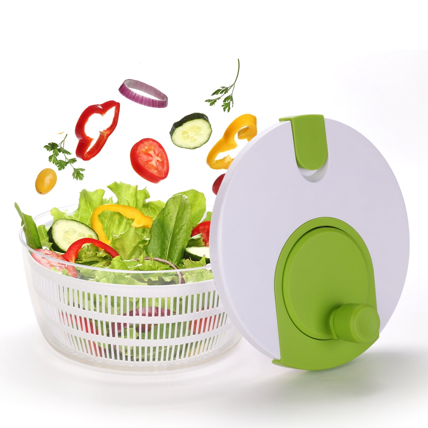 4Qt Salad Spinner Vegetable Dryer, Green Glaze, Height 6.54In, Weight 1.55Lb, BP