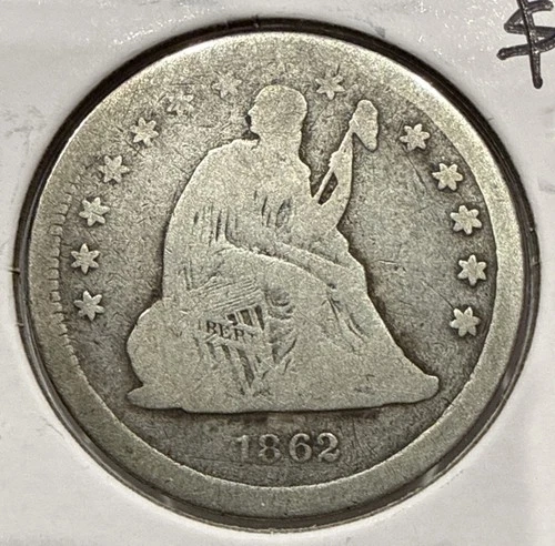 1862 Seated Liberty Quarter 25C Silver U.S. Coin - VG Detail