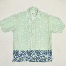 Original Island Sport Men Button Down Shirt Rayon Green Size L Hawaiian