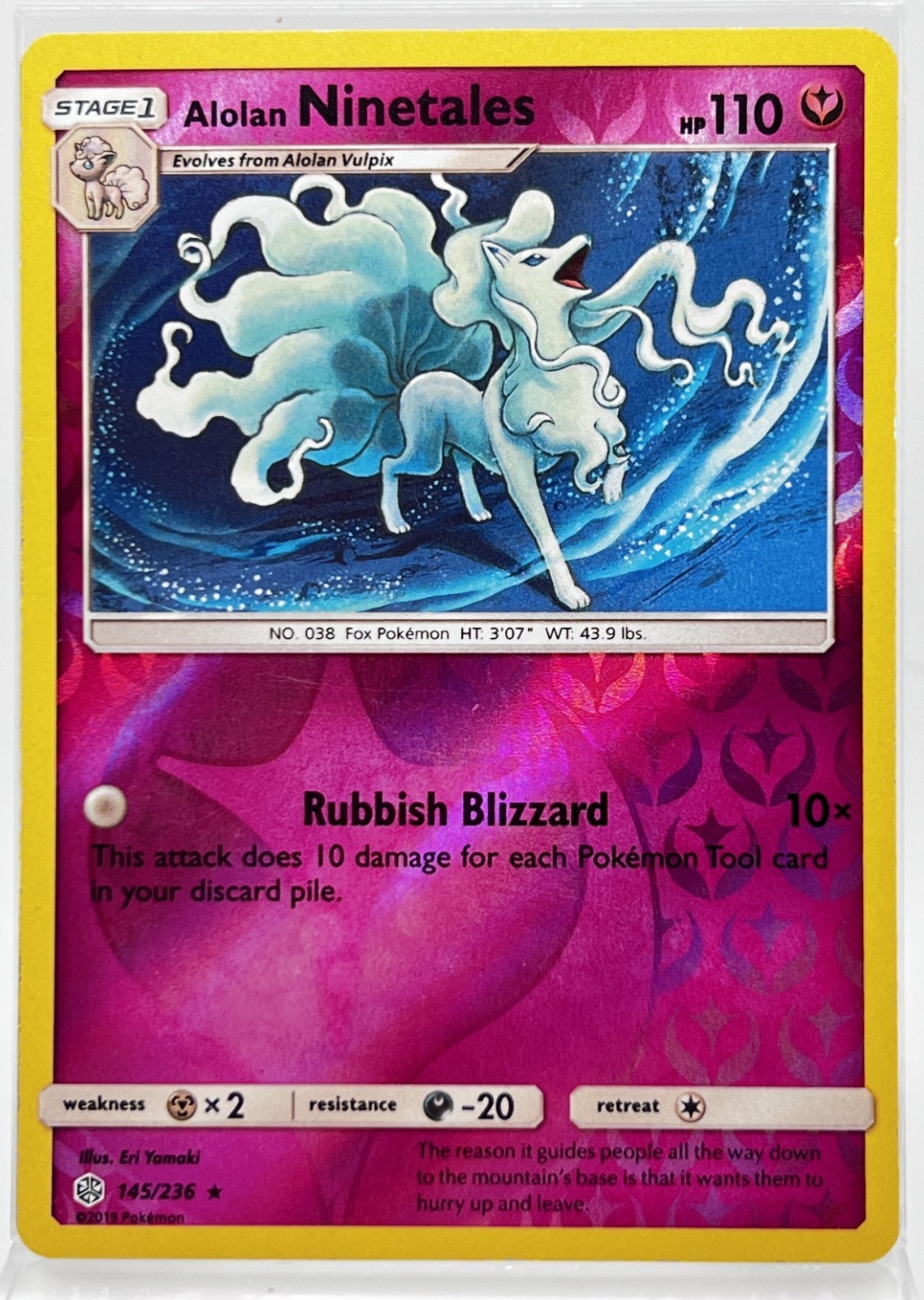 Alolan Ninetales 145/236 Reverse Holo Pokémon Card 2019 Cosmic Eclipse LP