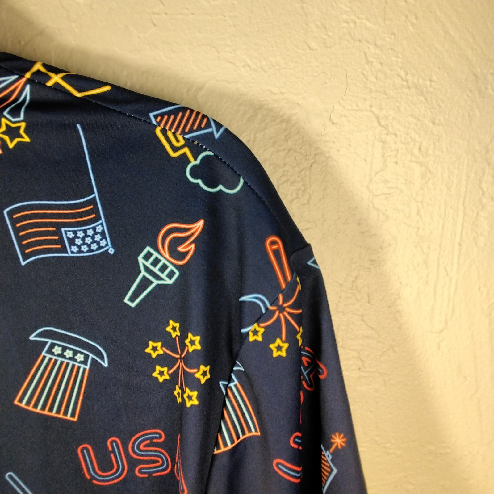 Birdie Bound Golf Mens Polo Shirt Size M Navy Blue Patriotic Party Short Sleeve