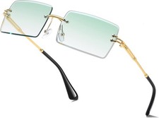 Retro 2000s Fashion Rectangular Oceanic Gradient Joe Rimless Color Sunglasses