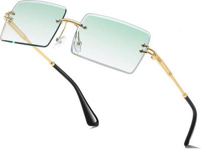 Retro 2000s Fashion Rectangular Oceanic Gradient Joe Rimless Color Sunglasses