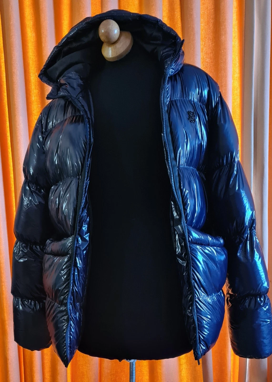 MENS WARM WINTER HIGH SHINE PUFFER JACKET SIKSILK NAVY SIZE M