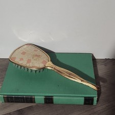 Vintage Antique Pink Cream Spotted Vanity Dresser Gold Tone Handle Hair Brush