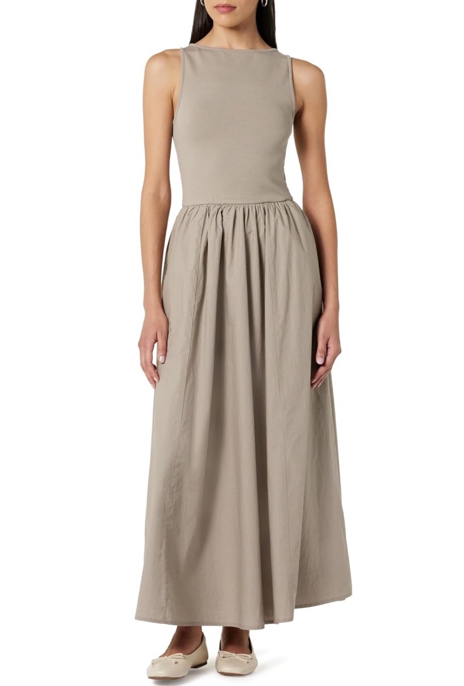 The Drop Women's Mixed Fabric Sleeveless Maxi Dress Beige Size S NWT
