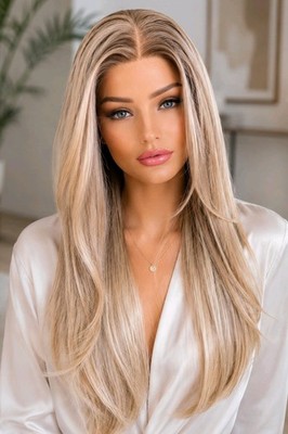 Remy Haar Blond Damenperücke hochwertig Lace Wigs Hellblond Rooted