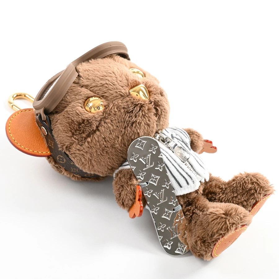 AUTH LOUIS VUITTON LV SNOW CHARM KEYRING M03441 FUR BROWN UNISEX F