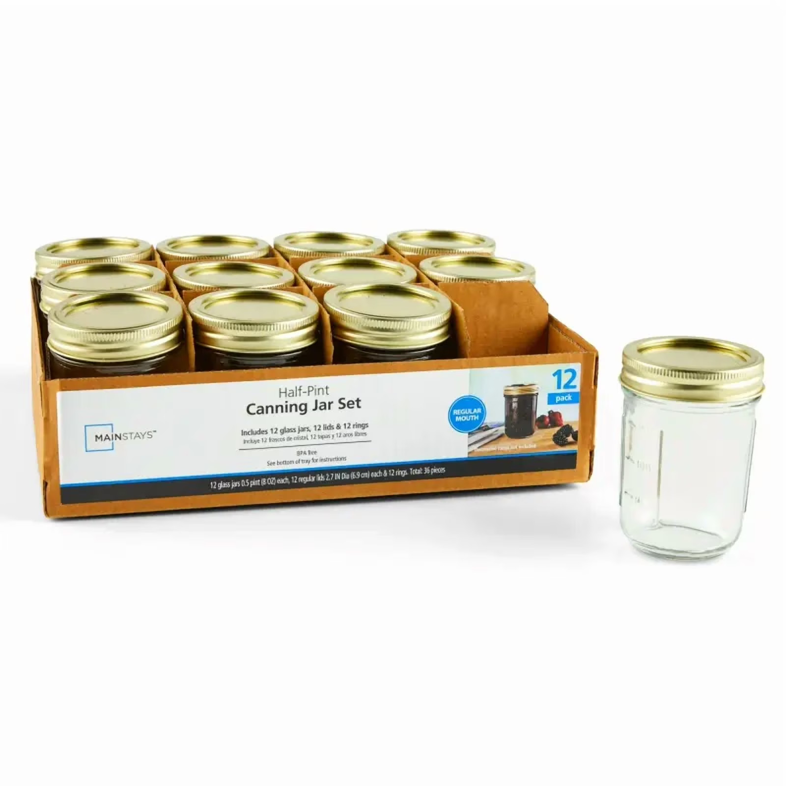 Mainstays 8 oz Glass Canning Jars, 12 Pack