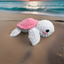 Handmade Sea Turtle Crochet Plushie Pink  White