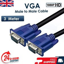 3m VGA Cable SVGA 15 Pin PC Computer Monitor LCD Extension Male to Male Lead UK