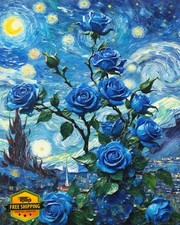 ZRIZQ Paint by Numbers Adults Beginners Blue Rose 16x20 Canvas Unframed