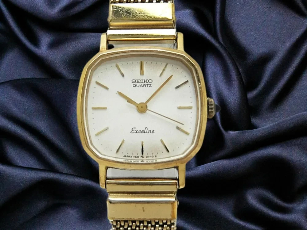 Seiko Exceline 1421-5450 10K/SS Square Quartz 21.5mm Silver Dial
