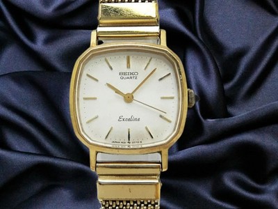 Seiko Exceline 1421-5450 10K/SS Square Quartz 21.5mm Silver Dial Ladies watch